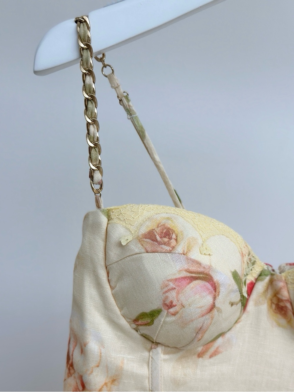 Zimmermann Cream Floral Bustier Midi Dress with Gold Chain Straps - Picture 5 of 9